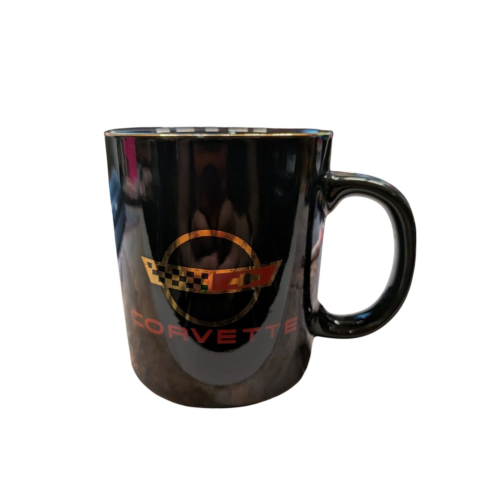 Chevrolet Corvette Black Ceramic Coffee Mug Gold C4 Logo Mid America Designs